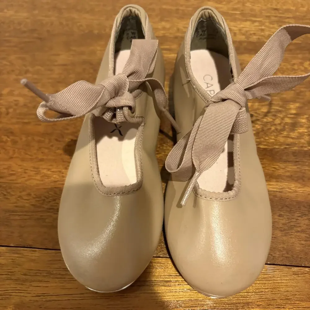 Capezio Tap Shoes‎ Girls Size 10.5 Wide Tan Mary Jane Tele Tone Ribbon Dance